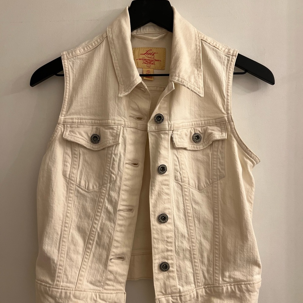 Levi's White Denim Jean Vest Size Small